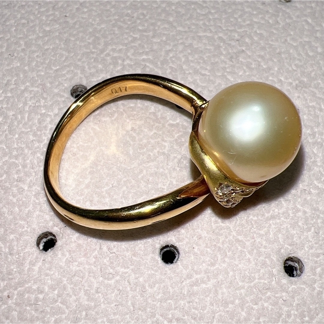 ゴールデンパール K18リング 14号 10mm位南陽白蝶真珠パール レディースのアクセサリー(リング(指輪))の商品写真