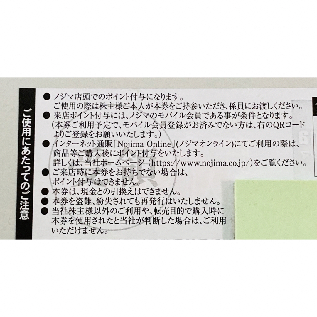 ノジマ　株主優待　来店ポイント500円×20枚=10000円分 1