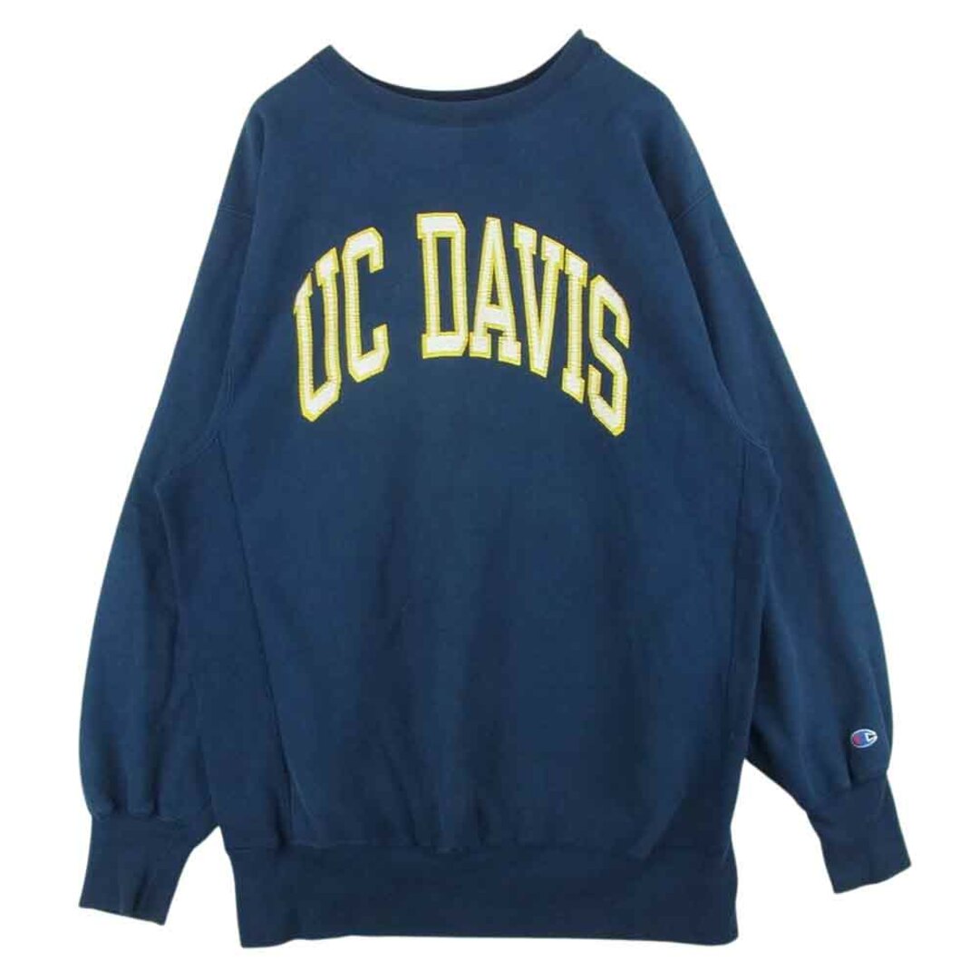 Champion チャンピオン 90s 刺繍タグ UC DAVIS カリフォルニア大学 デービス校 カレッジ プリント リバースウィーブ スウェット トレーナー ダークネイビー系 XXL