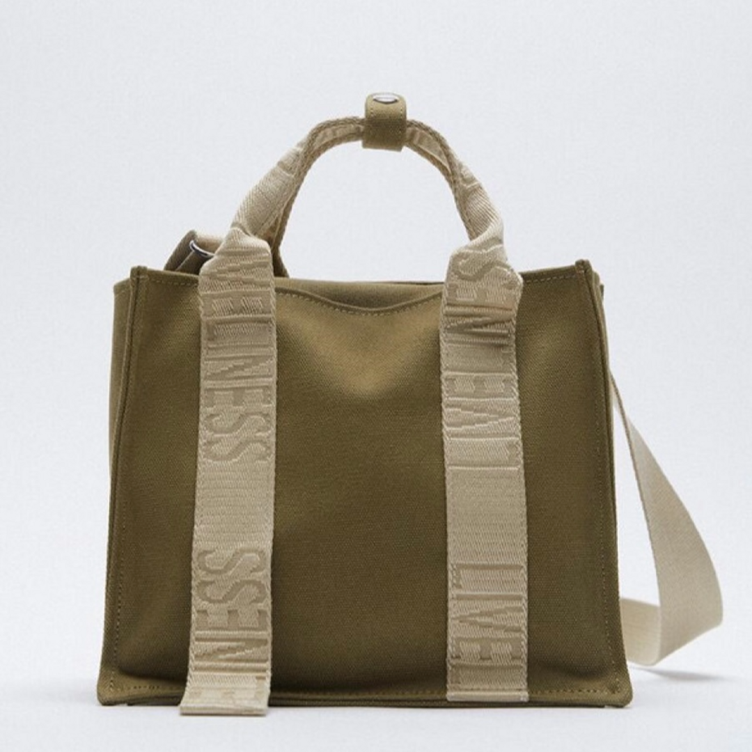 ZARA - ZARA ✓ロゴストラップ キャンバス トートバック ミニ
