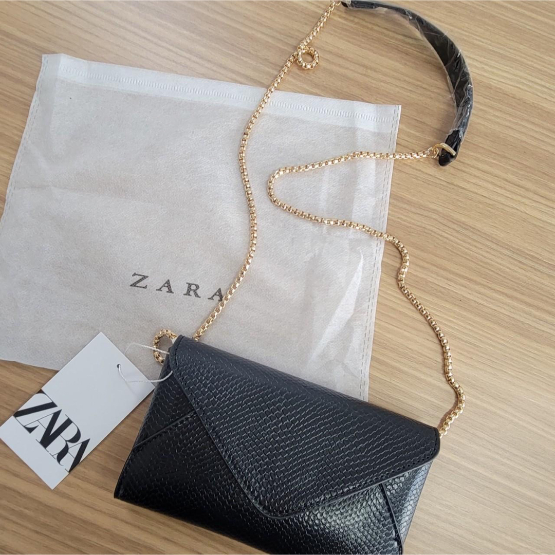 ZARA クロスボディ クラッチバッグ チェーンバッグウォレット 黒