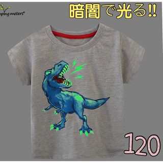 光る Ｔシャツ 恐竜 キッズ 120 男の子 半袖 夜光 紺 ダイナソー(Tシャツ/カットソー)