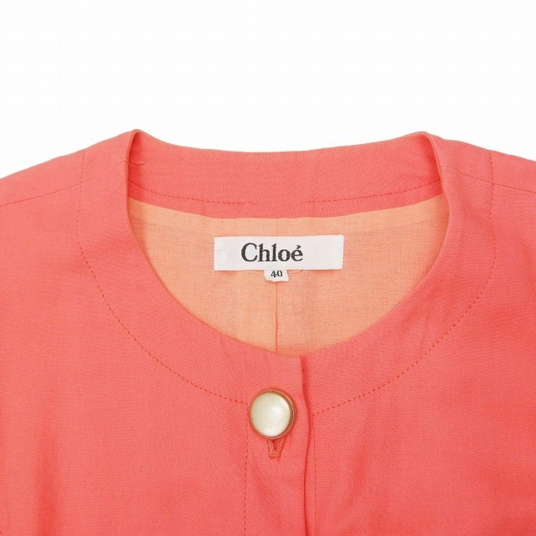 Chloe(クロエ)のクロエ CHLOE コットン ノーカラー ワンピース 半袖 膝丈 ハーフ 40 レディースのワンピース(ひざ丈ワンピース)の商品写真