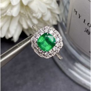 天然 エメラルド ダイヤ  リング1.48ct k18 ¥(リング(指輪))