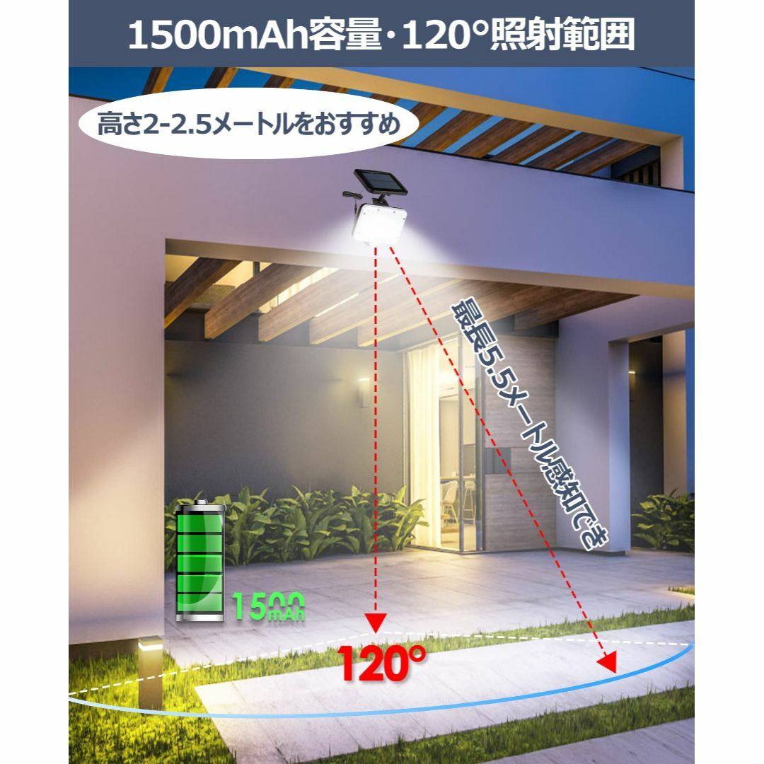 ソーラーライト 屋外 防水 分離型 人感センサーライト 3つ知能モード・5M防水