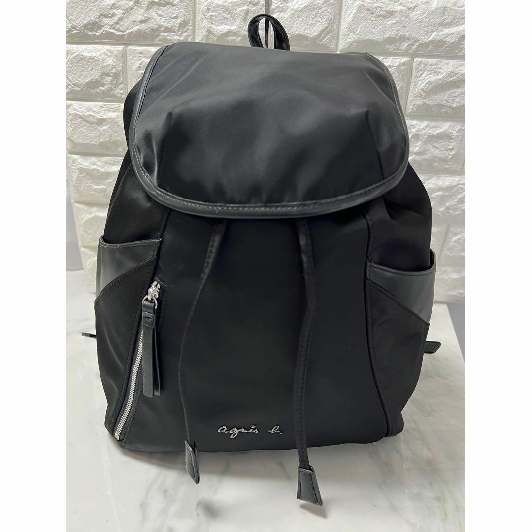 極美品 アニエスベー リュック ナイロン レザー 巾着 ジッパー ブラック