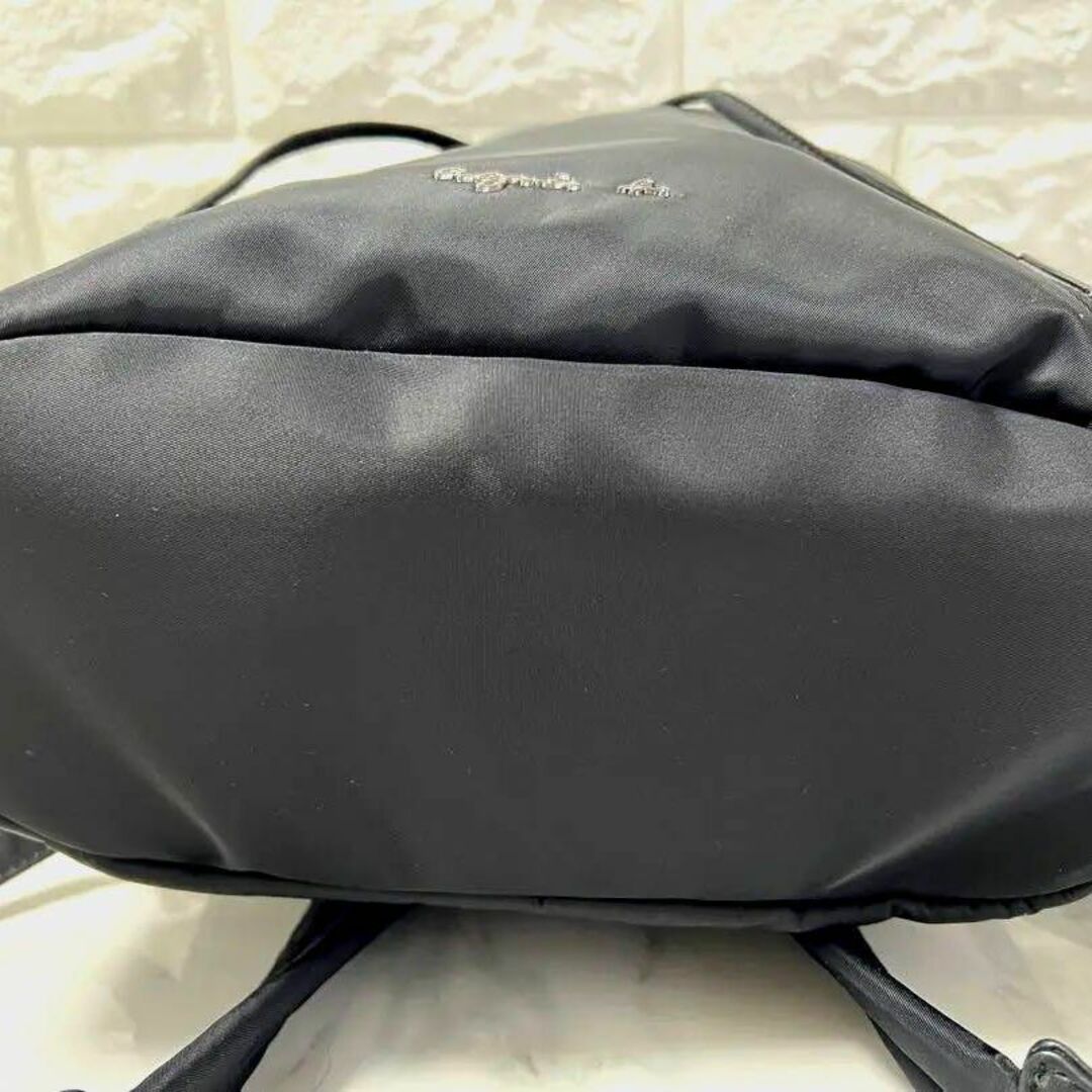 極美品 アニエスベー リュック ナイロン レザー 巾着 ジッパー ブラック