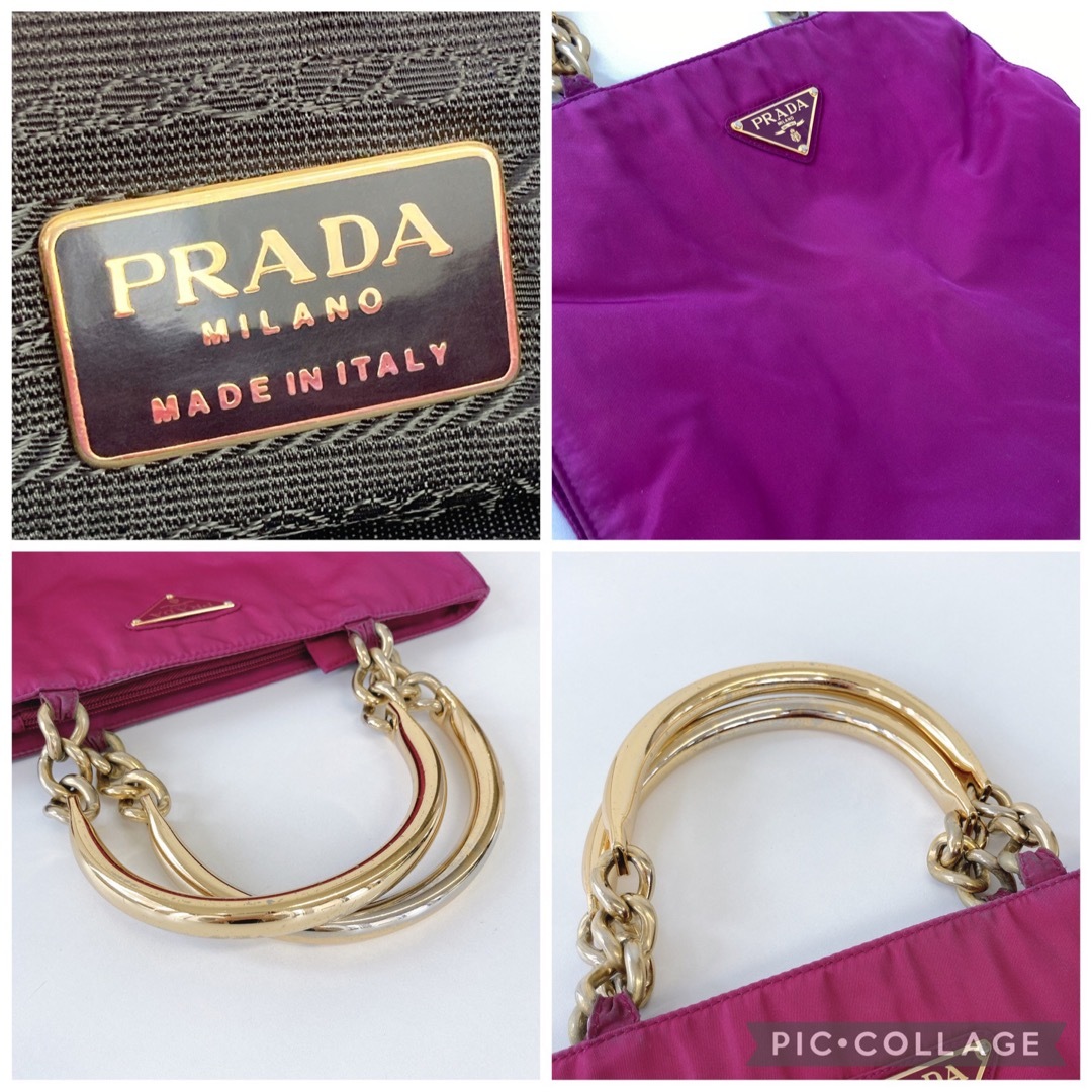 PRADA(プラダ)の★希少 プラダ バッグ パープル メタルハンドル ゴールド金具 ヴィンテージ レディースのバッグ(トートバッグ)の商品写真