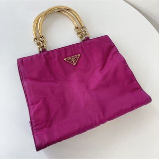 プラダ(PRADA)の★希少 プラダ バッグ パープル メタルハンドル ゴールド金具 ヴィンテージ(トートバッグ)