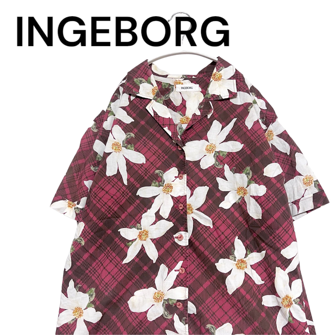 INGEBORG(インゲボルグ)の希少★インゲボルグ 花柄シャツ オープンカラーシャツ 半袖 開襟 レディースのトップス(シャツ/ブラウス(半袖/袖なし))の商品写真