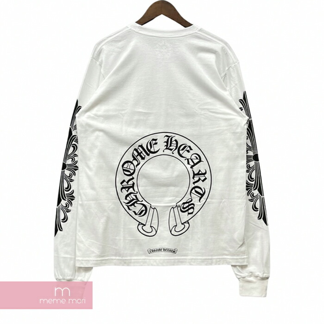 CHROME HEARTS Horseshoe L/S Tee クロムハーツ ホースシューロングスリーブTシャツ 長袖カットソー ロンT 袖フローラルプリント ホワイト サイズXL【230624】【新古品】【me04】