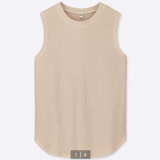 ユニクロ(UNIQLO)のUNIQLO ワッフルTノースリーブ ベージュ・ブラックおまとめ(カットソー(半袖/袖なし))