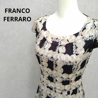 フランコフェラーロ(FRANCO FERRARO)の【古着】FRANCO FERRARO バラ柄　半袖ワンピース　2(ひざ丈ワンピース)