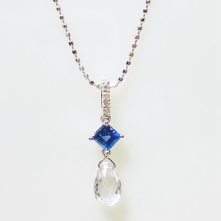 美品 750 18K ダイヤモンド付 サファイア クリスタル ネックレス(ネックレス)