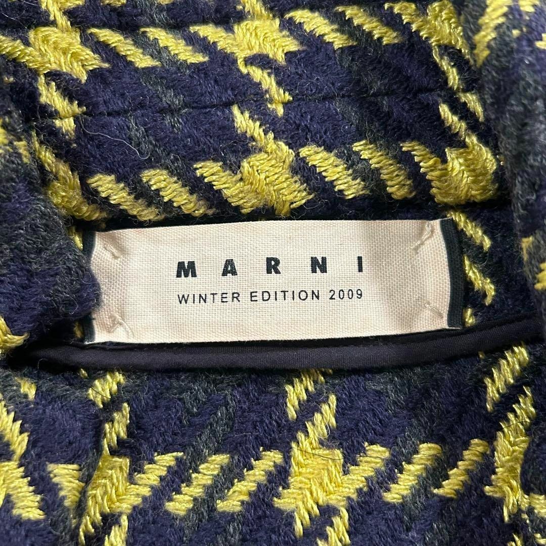 マルニ MARNI チェック ロングコート イエロー ノーカラー 高級