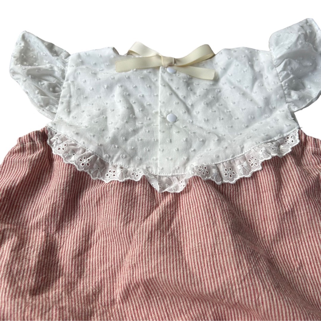 新品 ベビー服 キッズ ロンパース ストライプ 赤 子供服 春 夏服 赤ちゃん キッズ/ベビー/マタニティのキッズ服女の子用(90cm~)(ワンピース)の商品写真