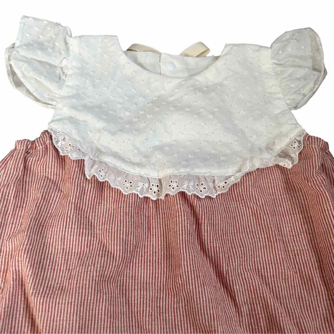 新品 ベビー服 キッズ ロンパース ストライプ 赤 子供服 春 夏服 赤ちゃん キッズ/ベビー/マタニティのキッズ服女の子用(90cm~)(ワンピース)の商品写真