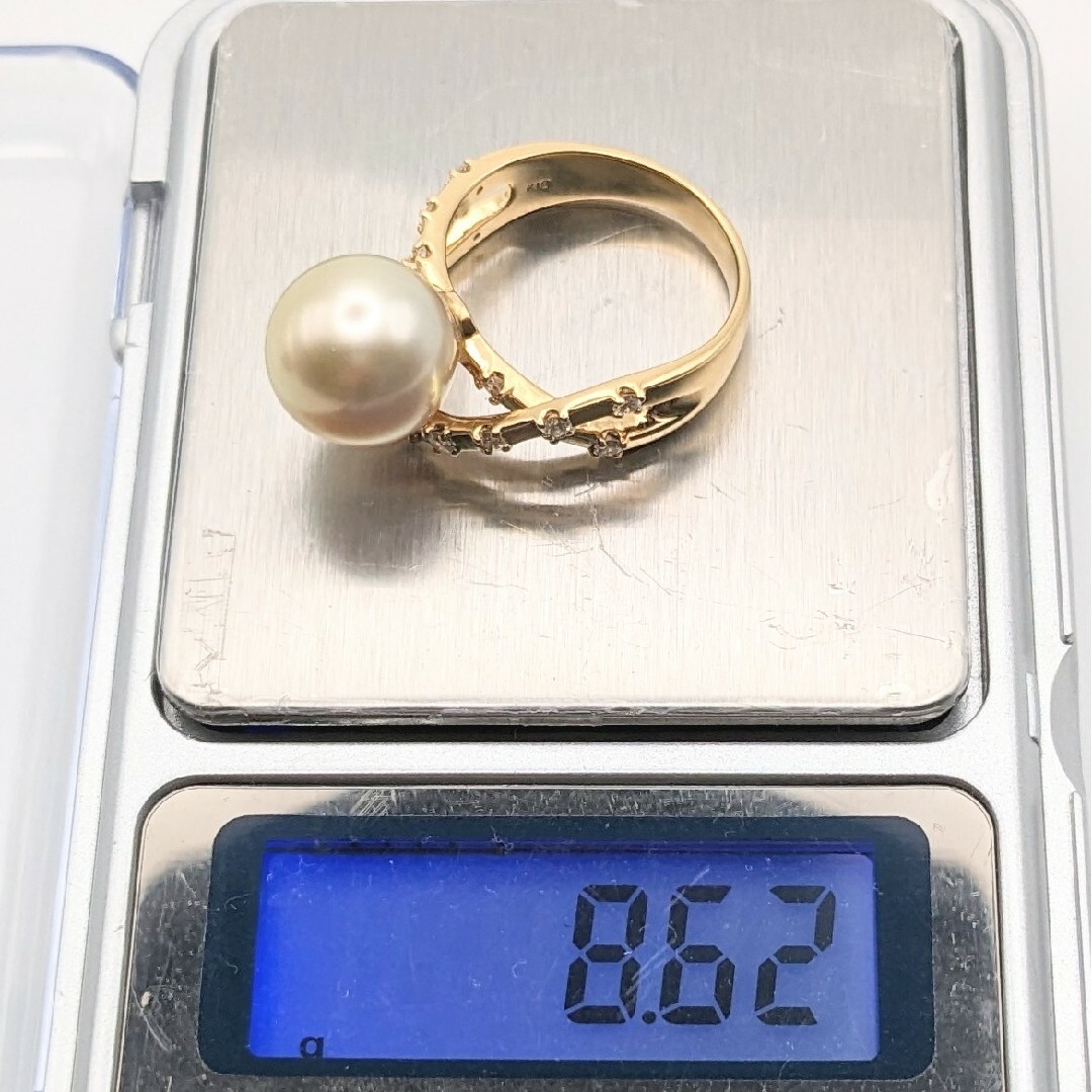 K18 パール ダイヤ リング 0.36ct 8.6g 指輪 南洋白蝶真珠 レディースのアクセサリー(リング(指輪))の商品写真