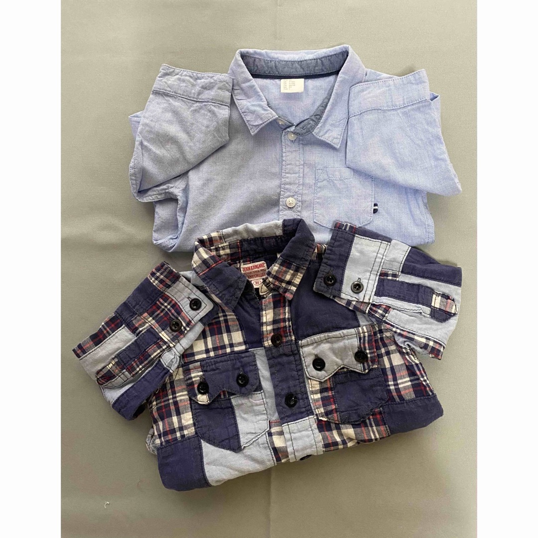 コットン長袖シャツ  2着　サイズ80〜90㎝ キッズ/ベビー/マタニティのベビー服(~85cm)(シャツ/カットソー)の商品写真