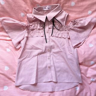 ルイヴィトン☆半袖カットソー Tシャツ リボン フリル 襟付き 紫 M