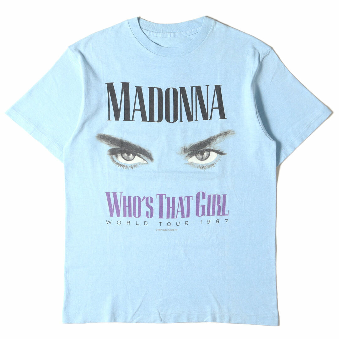 Vintage Rock Item ヴィンテージ ロックアイテム Tシャツ サイズ:M 80s MADONNA マドンナスタッフ限定 非売品 WHOS THAT GIRL WORLD TOUR 1987 日本公演 クルーネック ライトブルー トップス カットソー 半袖 ヴィンテージ アーティストT【メンズ】