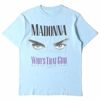 Vintage Rock Item ヴィンテージ ロックアイテム Tシャツ サイズ:M 80s MADONNA マドンナスタッフ限定 非売品 WHOS THAT GIRL WORLD TOUR 1987 日本公演 クルーネック ライトブルー トップス カットソー 半袖 ヴィンテージ アーティストT【メンズ】【中古】(Tシャツ/カットソー(半袖/袖なし))