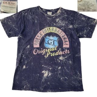 ゲス(GUESS)の【激レア】1997年 アメリカ製 ゲス GUESS ブリーチ加工 ロゴTシャツ(Tシャツ/カットソー(半袖/袖なし))