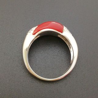 Pt900◯天然珊瑚 & ダイヤ✨0.08ct付リング※ミニ宝石鑑別書付き※の通販