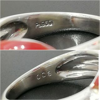 Pt900◯天然珊瑚 & ダイヤ✨0.08ct付リング※ミニ宝石鑑別書付き※の通販
