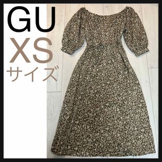 ジーユー(GU)のGU ジーユー　フラワープリントワイド ネックワンピース(7分袖）(ロングワンピース/マキシワンピース)