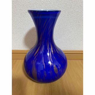 花瓶　青マーブル　ラメ　KAMEI GLASS(花瓶)