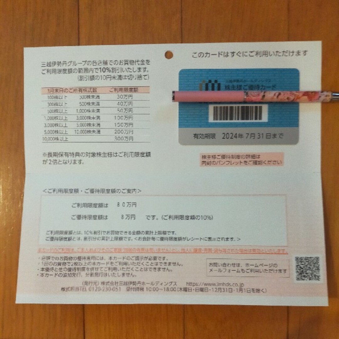 三越伊勢丹ホールディングス　株主優待カード　80万円分