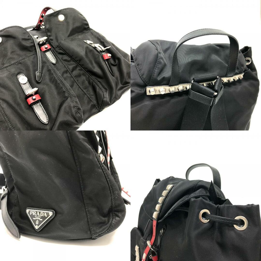 プラダ PRADA スタッズ 1BZ811 ロゴプレート バックパック カバン リュックサック ナイロン ブラック