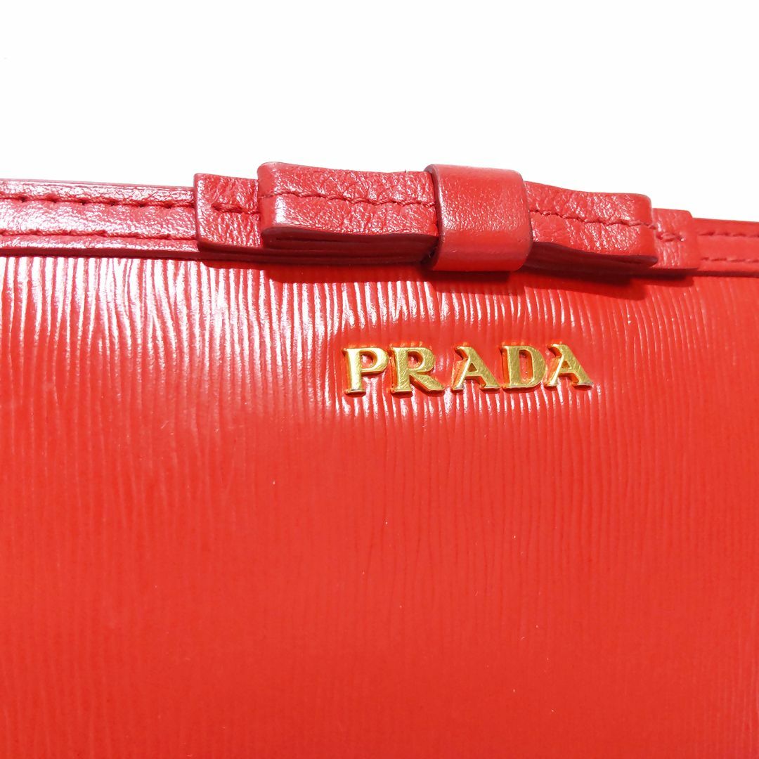 【極美品】PRADA プラダ レザー リボン 二つ折り 長財布 ロッソ