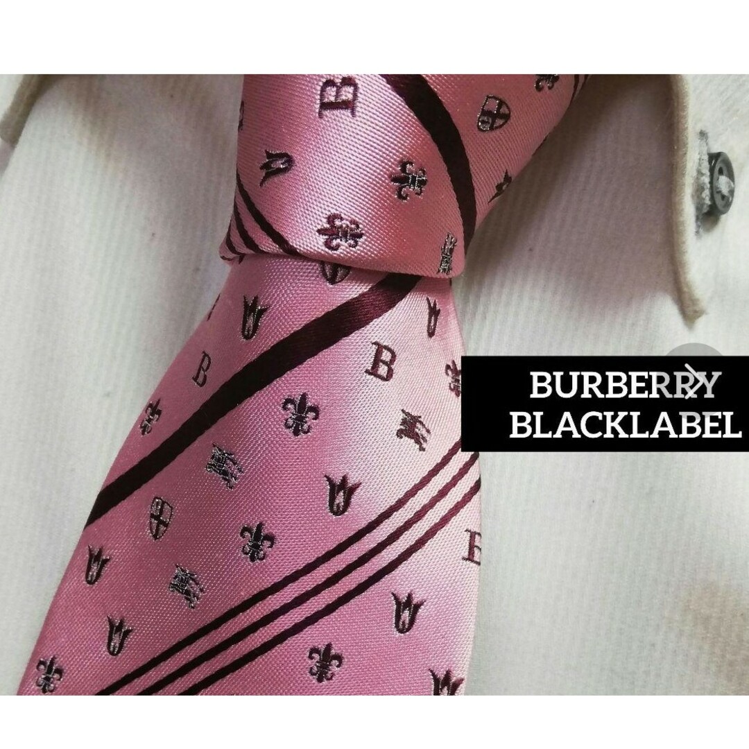 美品★BURBERRYバーバリーブラックレーベル★ピンクモノグラムネクタイ★希少のサムネイル