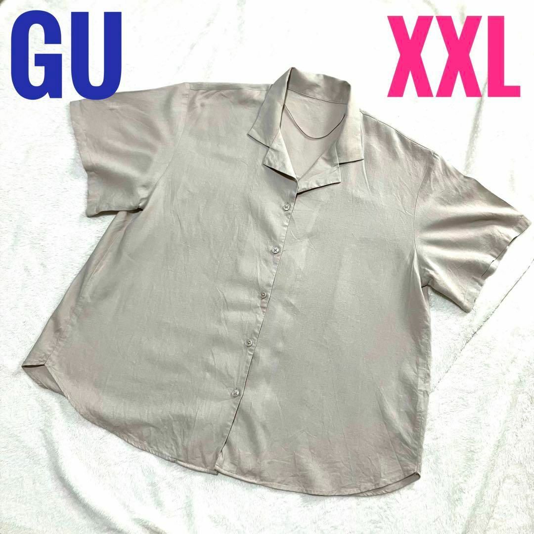 GU(ジーユー)のGU 麻混 レディースシャツ XXL ライトブラウン レディースのトップス(シャツ/ブラウス(半袖/袖なし))の商品写真