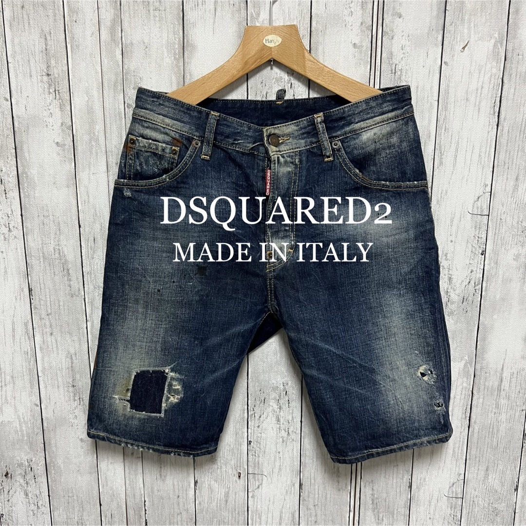 DSQUARED2 ユーズドリペア加工ワッペンデニムショートパンツ!イタリア製! | フリマアプリ ラクマ