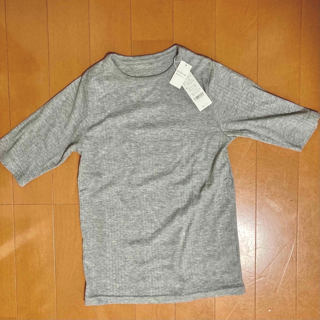 Juno-juno 半袖リブTシャツ　カットソー　グレーM レディースのトップス(カットソー(半袖/袖なし))の商品写真