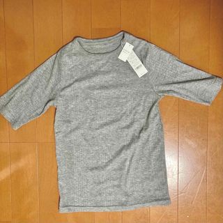 Juno-juno 半袖リブTシャツ　カットソー　グレーM(カットソー(半袖/袖なし))