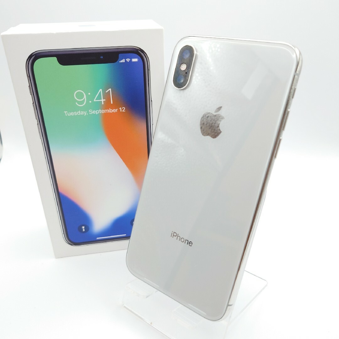 iPhone - ＃7 美品 iPhoneＸ 64GB SIMフリー シルバー 新品バッテリー