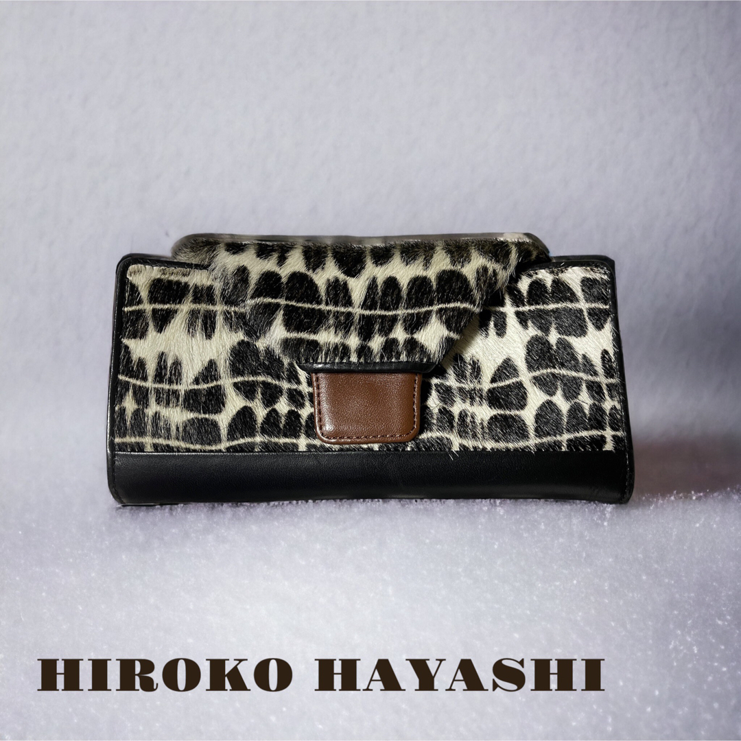 ヒロコハヤシ HIROKO HAYASHI 長財布 財布 レザー  ハラコ 白黒