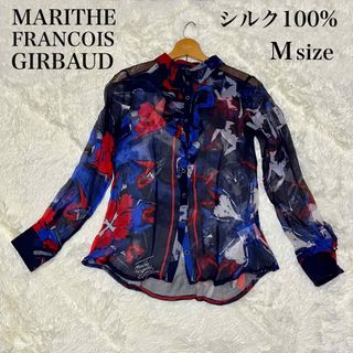 マリテフランソワジルボー(MARITHE + FRANCOIS GIRBAUD)の【美品】マリテフランソワジルボー ブラウス シアーシャツ 総柄 M シルク100(シャツ/ブラウス(長袖/七分))