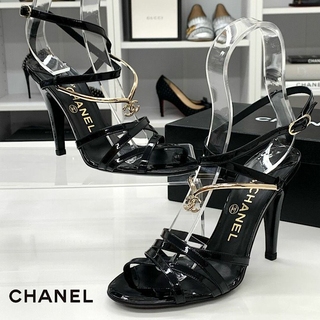 CHANEL★パテントレザー パンチングココマーク サンダル(36)