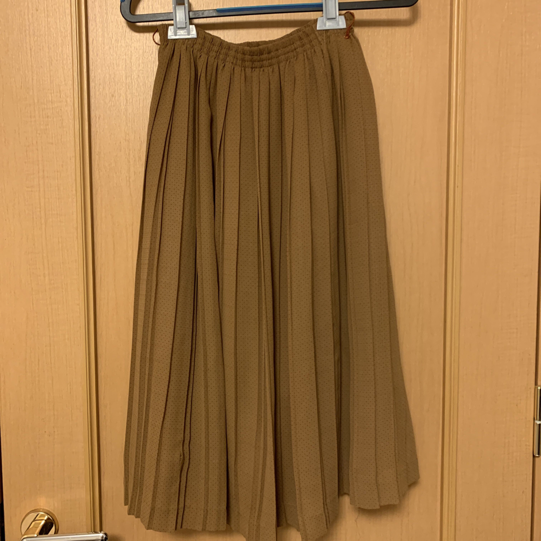 【破れあり】プリーツスカート　茶色ブラウン　水玉柄　ドット柄　昭和レトロ 日本製 レディースのスカート(ひざ丈スカート)の商品写真