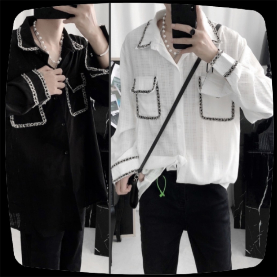 G②5 メンズ 韓国 シャツ 白黒 カジュアル ファッション 服 個性 デザイ
