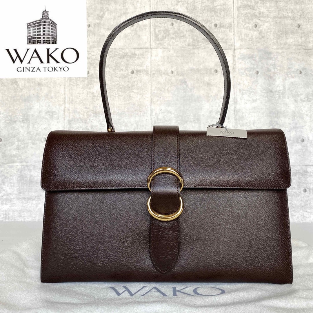 【未使用級タグ付き】WAKO 銀座和光 ブラウン サフィアーノレザーハンドバッグ