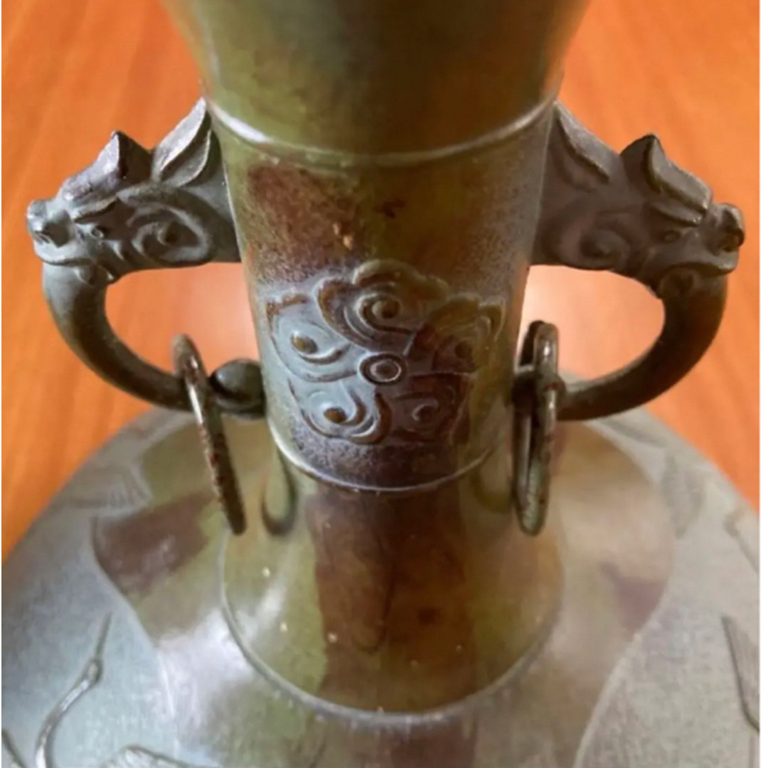 竹中銅器 合金製花瓶 天平千羽鶴　鋳物製の花瓶 6