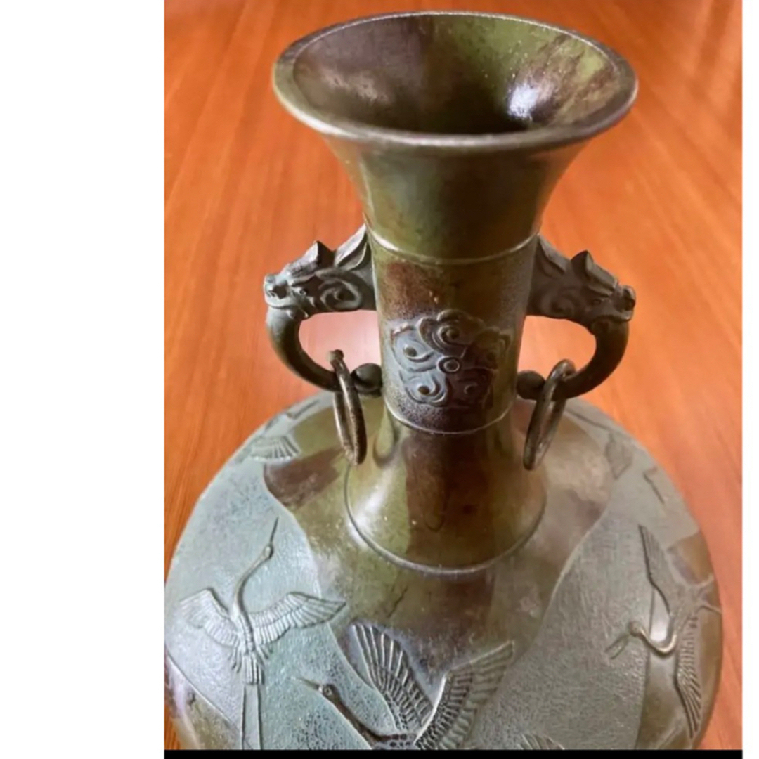 竹中銅器 合金製花瓶 天平千羽鶴　鋳物製の花瓶 2