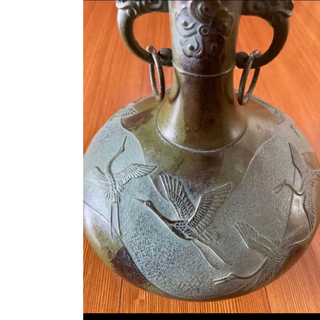 竹中銅器 合金製花瓶 天平千羽鶴　鋳物製の花瓶