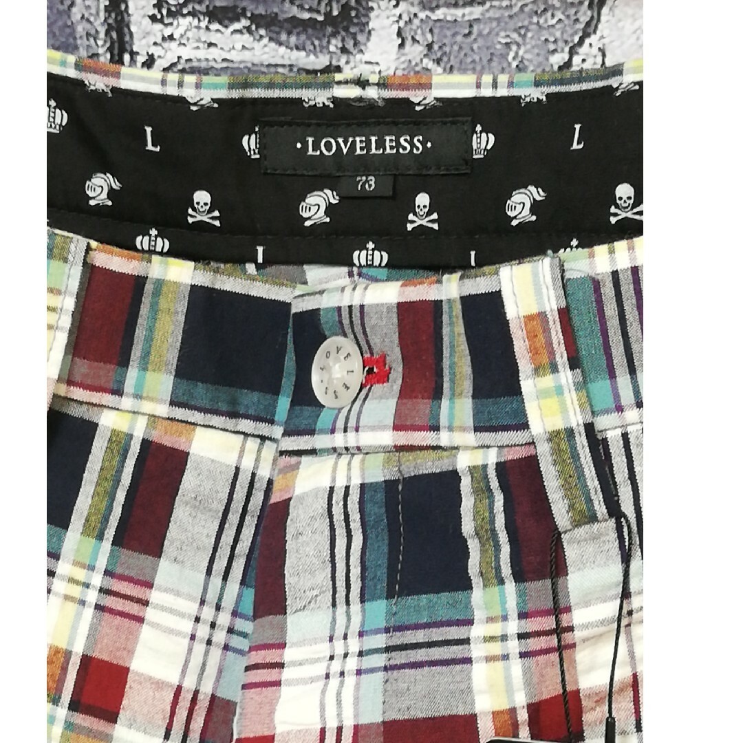 LOVELESS(ラブレス)の新品タグ付★LOVELESS ラブレス★スカル刺繍入りチェック柄ハーフパンツ73 メンズのパンツ(ショートパンツ)の商品写真